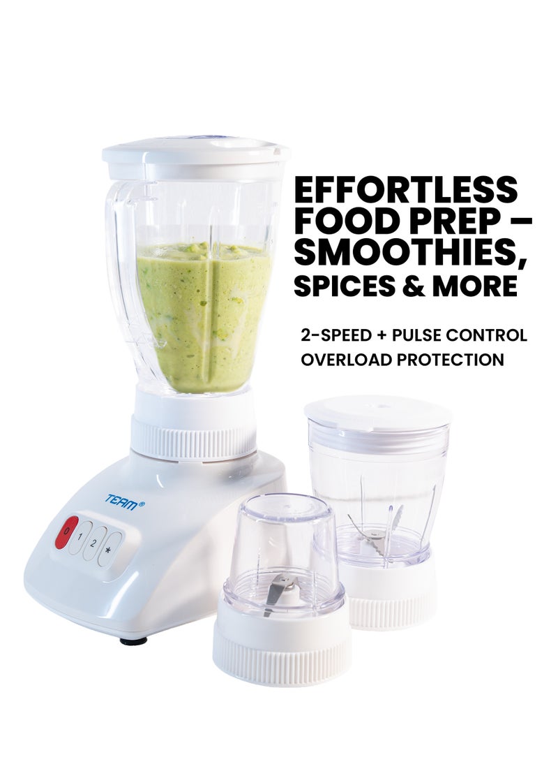 TEAM 3-in-1 Blender with Grinder & Chopper | 400W Powerful Motor | Stainless Steel Blades | 2 Speed + Pulse | Multi-Purpose  Kitchen Appliance - Image 4